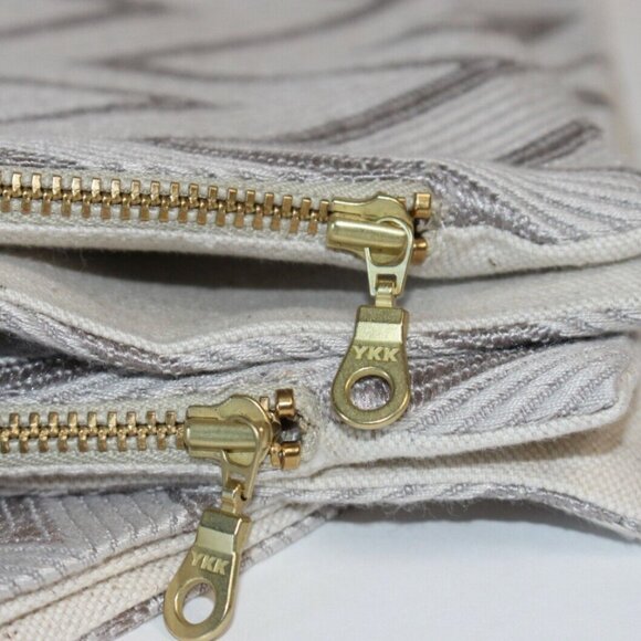 Decorative Zig Zag Pillow Cover, 2pc Grey Printed Cover w/ Brass Metal Zipper - Picture 5 of 6